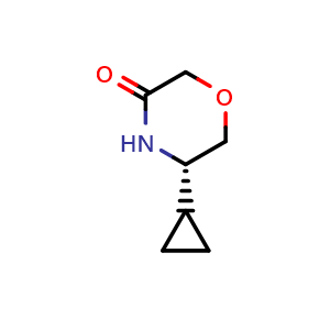 Chemical structure of (5S)-5-cyclopropylmorpholin-3-one , CAS 1357279-38-9, AChemBlock X182162
