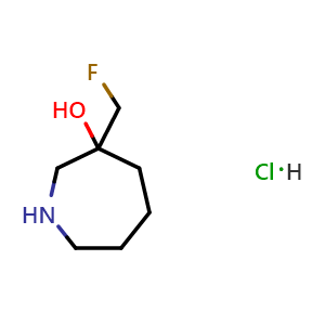 Chemical structure of 3-(fluoromethyl)azepan-3-ol hydrochloride , CAS 1824028-31-0, AChemBlock X182174