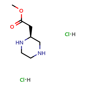 Chemical structure of methyl 2-[(2S)-piperazin-2-yl]acetate dihydrochloride , CAS 2058794-60-6, AChemBlock X182180