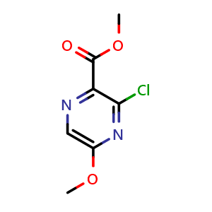 Chemical structure of methyl 3-chloro-5-methoxy-pyrazine-2-carboxylate , CAS 1823918-14-4, AChemBlock X182200