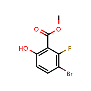 Chemical structure of methyl 3-bromo-2-fluoro-6-hydroxy-benzoate , CAS 1805498-31-0, AChemBlock X182244