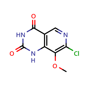 Chemical structure of 7-chloro-8-methoxy-1H-pyrido[4,3-d]pyrimidine-2,4-dione , CAS 2454491-07-5, AChemBlock X182245