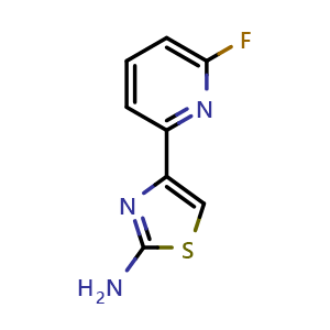 Chemical structure of 4-(6-fluoro-2-pyridyl)thiazol-2-amine , CAS 2422030-89-3, AChemBlock X182247