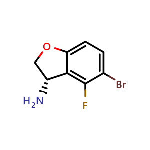 Chemical structure of (3S)-5-bromo-4-fluoro-2,3-dihydrobenzofuran-3-amine , CAS 1344471-22-2, AChemBlock X182250