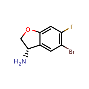 Chemical structure of (3S)-5-bromo-6-fluoro-2,3-dihydrobenzofuran-3-amine , CAS 1259810-93-9, AChemBlock X182251