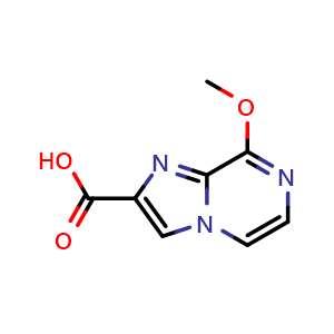 Chemical structure of 8-methoxyimidazo[1,2-a]pyrazine-2-carboxylic acid , CAS 1421760-37-3, AChemBlock X182255