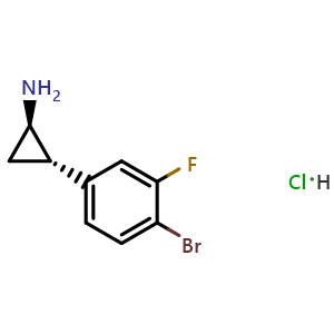 Chemical structure of trans-2-(4-bromo-3-fluoro-phenyl)cyclopropanamine hydrochloride , CAS 1807941-93-0, AChemBlock X182264