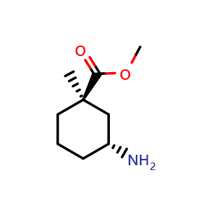 Chemical structure of methyl trans-3-amino-1-methyl-cyclohexanecarboxylate , CAS 2891580-09-7, AChemBlock X182281