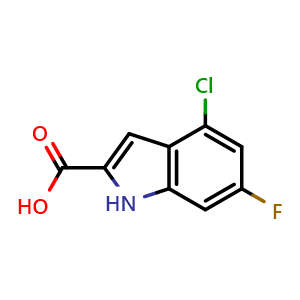 Chemical structure of 4-chloro-6-fluoro-1H-indole-2-carboxylic acid , CAS 383133-62-8, AChemBlock X182293