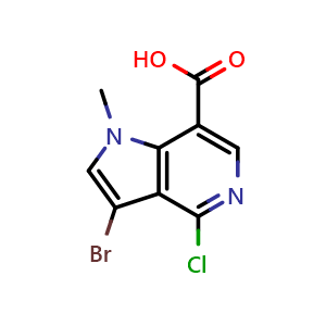 Chemical structure of 3-bromo-4-chloro-1-methyl-pyrrolo[3,2-c]pyridine-7-carboxylic acid , CAS 2891598-86-8, AChemBlock X182294