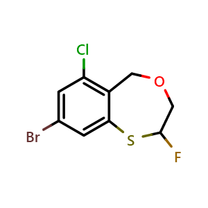 Chemical structure of 8-bromo-6-chloro-2-fluoro-3,5-dihydro-2H-4,1-benzoxathiepine , CAS 2891598-18-6, AChemBlock X182296