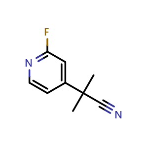 Chemical structure of 2-(2-fluoro-4-pyridyl)-2-methyl-propanenitrile , CAS 1256585-40-6, AChemBlock X182308