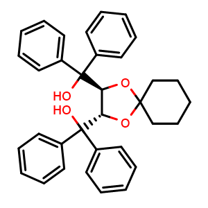 Chemical structure of (R,R)-(-)-trans-2,3-bis(diphenylhydroxymethyl)-1,4-dioxaspiro<4.5>decane , CAS 123287-35-4, AChemBlock X182314