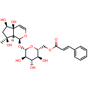 Chemical structure of 6'-O-cinnamoyl harpagide , CAS 1245572-24-0, AChemBlock X182324