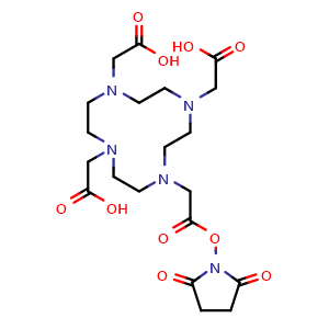 Chemical structure of DOTA N-hydroxysuccinimide ester , CAS 170908-81-3, AChemBlock X182348