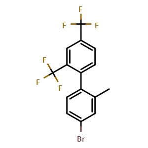 Chemical structure of 4-Bromo-2-methyl-2',4'-bis(trifluoromethyl)-1,1'-biphenyl , CAS 2734773-90-9, AChemBlock X182376
