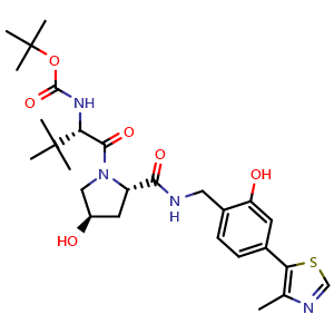 Chemical structure of (2S,4R)-1-[(S)-2-(Boc-amino)-3,3-dimethylbutanoyl]-4-hydroxy-N-[2-hydroxy-4-(4-methyl-5-thiazolyl)benzyl]pyrrolidine-2-carboxamide , CAS 2247480-45-9, AChemBlock X182396