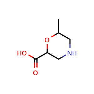 Chemical structure of 6-methylmorpholine-2-carboxylic acid , CAS 1780622-97-0, AChemBlock X182414