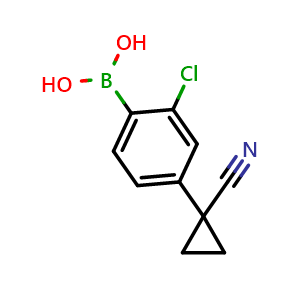 Chemical structure of [2-Chloro-4-(1-cyanocyclopropyl)phenyl]boronicacid , CAS 2377609-59-9, AChemBlock X182424