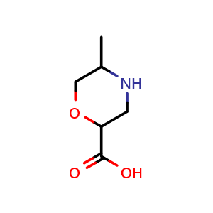 Chemical structure of 5-methylmorpholine-2-carboxylic acid , CAS 1531930-93-4, AChemBlock X182432