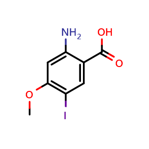 Chemical structure of 2-Amino-5-iodo-4-methoxybenzoic acid , CAS 1335203-40-1, AChemBlock X182450