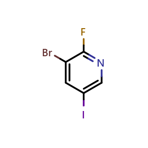 Chemical structure of 3-bromo-2-fluoro-5-iodo-pyridine , CAS 697300-72-4, AChemBlock X182461