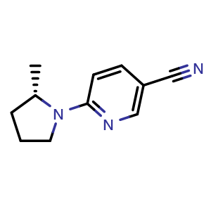 Chemical structure of (S)-6-(2-methylpyrrolidin-1-yl)nicotinonitrile , CAS 3026596-75-5, AChemBlock X182470