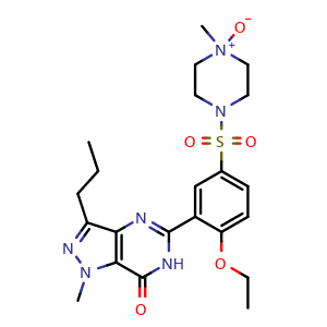 Chemical structure of 4-((4-ethoxy-3-(1-methyl-7-oxo-3-propyl-6,7-dihydro-1H-pyrazolo[4,3-d]pyrimidin-5-yl)phenyl)sulfonyl)-1-methylpiperazine 1-oxide , CAS 1094598-75-0, AChemBlock X182483