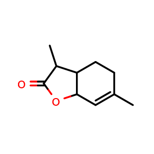 Chemical structure of 3,6-Dimethyl-3,3a,4,5-tetrahydrobenzofuran-2(7aH)-one , CAS 57743-63-2, AChemBlock X182518