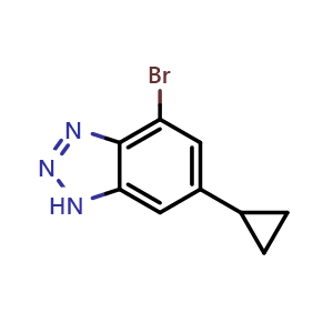 Chemical structure of 4-Bromo-6-cyclopropyl-1H-benzo[d][1,2,3]triazole , CAS 2918779-73-2, AChemBlock X182542