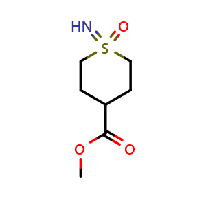 Chemical structure of Methyl 1-Iminotetrahydro-2H-thiopyran-4-carboxylate 1-Oxide , CAS 2174001-40-0, AChemBlock X182546