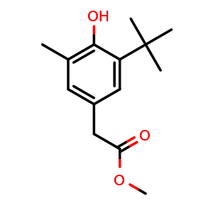 Chemical structure of Methyl 2-[3-(tert-Butyl)-4-hydroxy-5-methylphenyl]acetate , CAS 51511-16-1, AChemBlock X182562