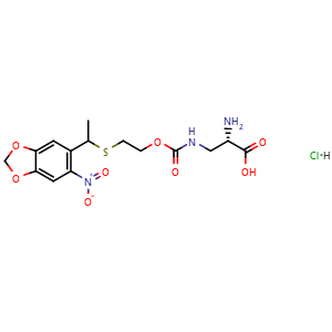 Chemical structure of (2S)-2-Amino-3-[[[2-[[1-(6-nitrobenzo[d][1,3]dioxol-5-yl)ethyl]thio]ethoxy]carbonyl]amino]propanoic Acid Hydrochloride , CAS 2918778-16-0, AChemBlock X182567