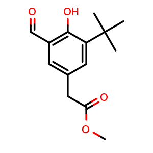 Chemical structure of Methyl 2-[3-(tert-Butyl)-5-formyl-4-hydroxyphenyl]acetate , CAS 2918780-06-8, AChemBlock X182568