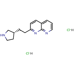 Chemical structure of (R)-2-[2-(Pyrrolidin-3-yl)ethyl]-1,8-naphthyridine dihydrochloride , CAS 1629249-43-9, AChemBlock X182593