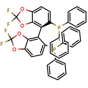 Chemical structure of (S)-[4-(5-diphenylphosphanyl-2,2-difluoro-1,3-benzodioxol-4-yl)-2,2-difluoro-1,3-benzodioxol-5-yl]-diphenyl-phosphane , CAS 503538-70-3, AChemBlock X182618