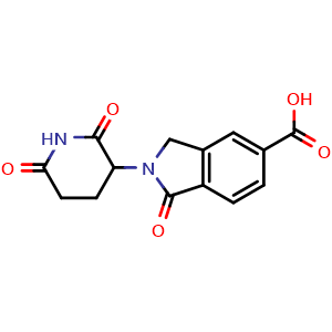 Chemical structure of 2-(2,6-dioxo-3-piperidyl)-1-oxo-isoindoline-5-carboxylic acid , CAS 2171780-01-9, AChemBlock X182666