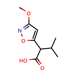 Chemical structure of 2-(3-methoxyisoxazol-5-yl)-3-methyl-butanoic acid , CAS 1784297-35-3, AChemBlock X182683