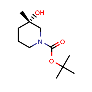 Chemical structure of tert-butyl (3S)-3-hydroxy-3-methyl-piperidine-1-carboxylate , CAS 2380415-50-7, AChemBlock X182703