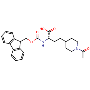 Chemical structure of (2S)-4-(1-acetyl-4-piperidyl)-2-(9H-fluoren-9-ylmethoxycarbonylamino)butanoic acid , CAS 2349970-53-0, AChemBlock X182739