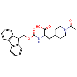 Chemical structure of (2S)-3-(1-acetyl-4-piperidyl)-2-(9H-fluoren-9-ylmethoxycarbonylamino)propanoic acid , CAS 2349997-96-0, AChemBlock X182740