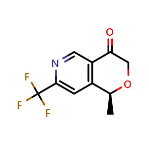 Chemical structure of (1S)-1-methyl-7-(trifluoromethyl)-1H-pyrano[4,3-c]pyridin-4-one , CAS 2940860-95-5, AChemBlock X182753