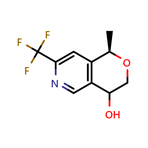 Chemical structure of (1R)-1-methyl-7-(trifluoromethyl)-3,4-dihydro-1H-pyrano[4,3-c]pyridin-4-ol , CAS 2940933-50-4, AChemBlock X182754