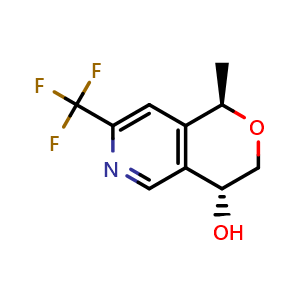 Chemical structure of (1R,4R)-1-methyl-7-(trifluoromethyl)-3,4-dihydro-1H-pyrano[4,3-c]pyridin-4-ol , CAS 2940877-06-3, AChemBlock X182755