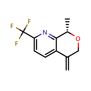 Chemical structure of (8S)-8-methyl-5-methylene-2-(trifluoromethyl)-8H-pyrano[3,4-b]pyridine , CAS 2940868-29-9, AChemBlock X182765