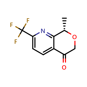Chemical structure of (8S)-8-methyl-2-(trifluoromethyl)-8H-pyrano[3,4-b]pyridin-5-one , CAS 2940868-32-4, AChemBlock X182767
