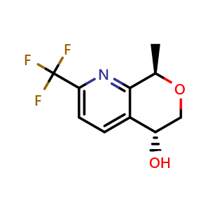 Chemical structure of (5R,8R)-8-methyl-2-(trifluoromethyl)-6,8-dihydro-5H-pyrano[3,4-b]pyridin-5-ol , CAS 2940858-72-8, AChemBlock X182768