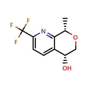 Chemical structure of (5R,8S)-8-methyl-2-(trifluoromethyl)-6,8-dihydro-5H-pyrano[3,4-b]pyridin-5-ol , CAS 2940862-36-0, AChemBlock X182770