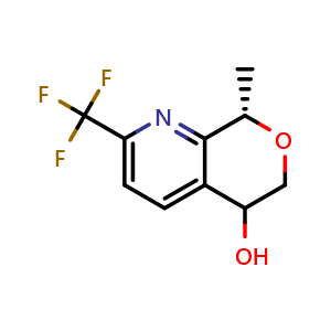 Chemical structure of (8S)-8-methyl-2-(trifluoromethyl)-6,8-dihydro-5H-pyrano[3,4-b]pyridin-5-ol , CAS 2940933-70-8, AChemBlock X182771
