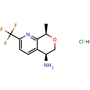 Chemical structure of (5S,8R)-8-methyl-2-(trifluoromethyl)-6,8-dihydro-5H-pyrano[3,4-b]pyridin-5-amine;hydrochloride , CAS 2940868-39-1, AChemBlock X182772